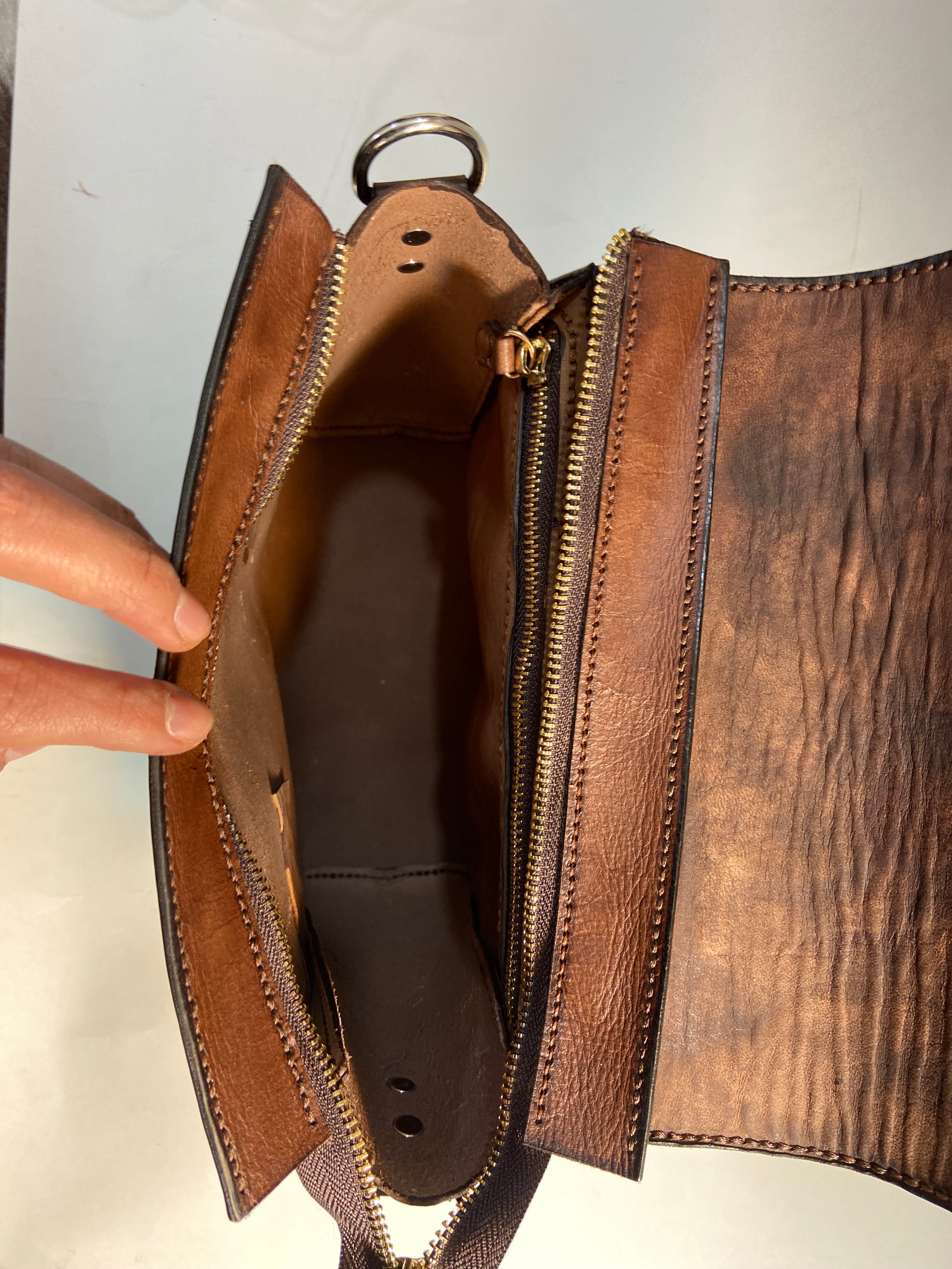 Vegetable tanned crossbody bag