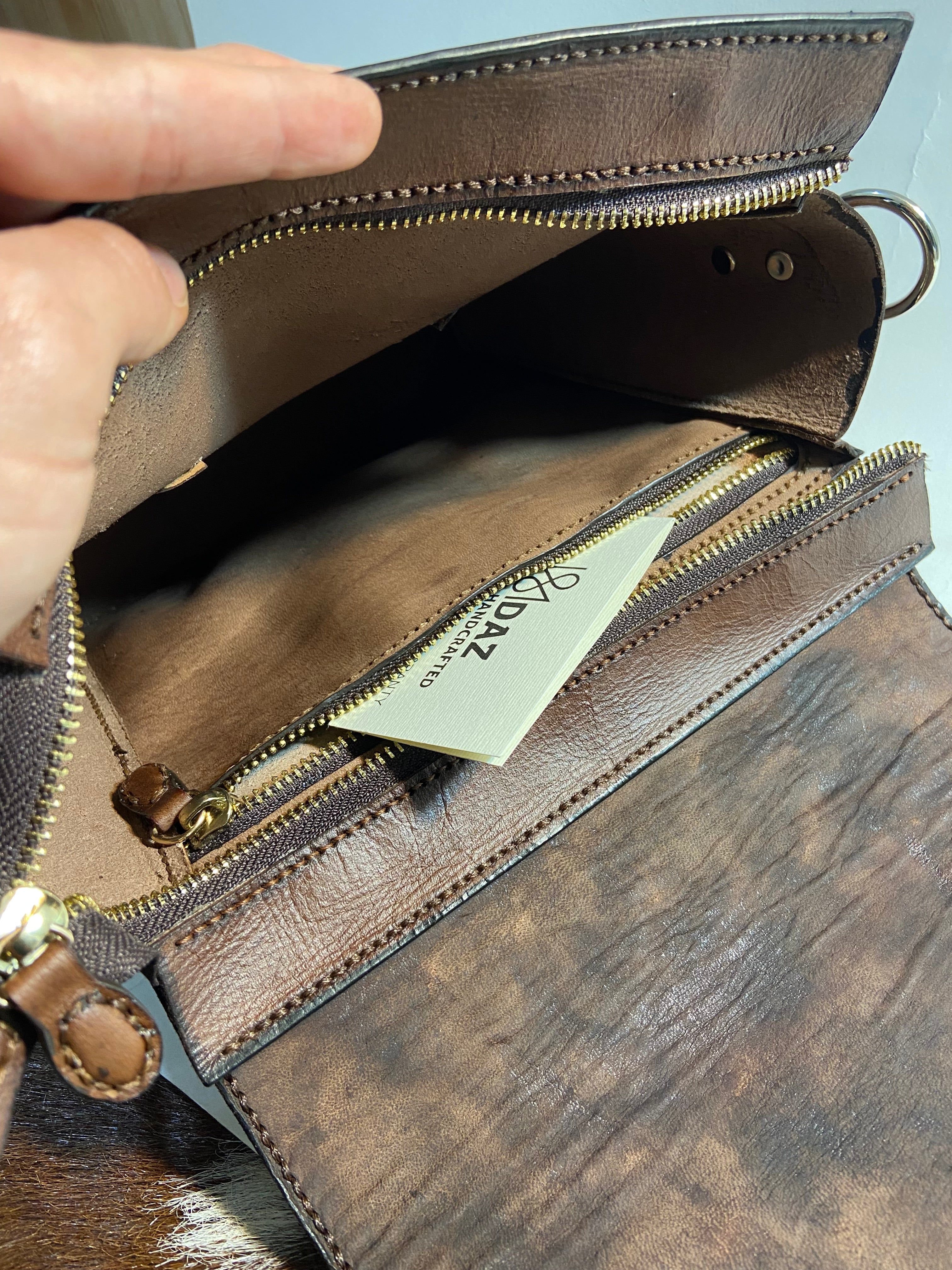 Vegetable tanned crossbody bag