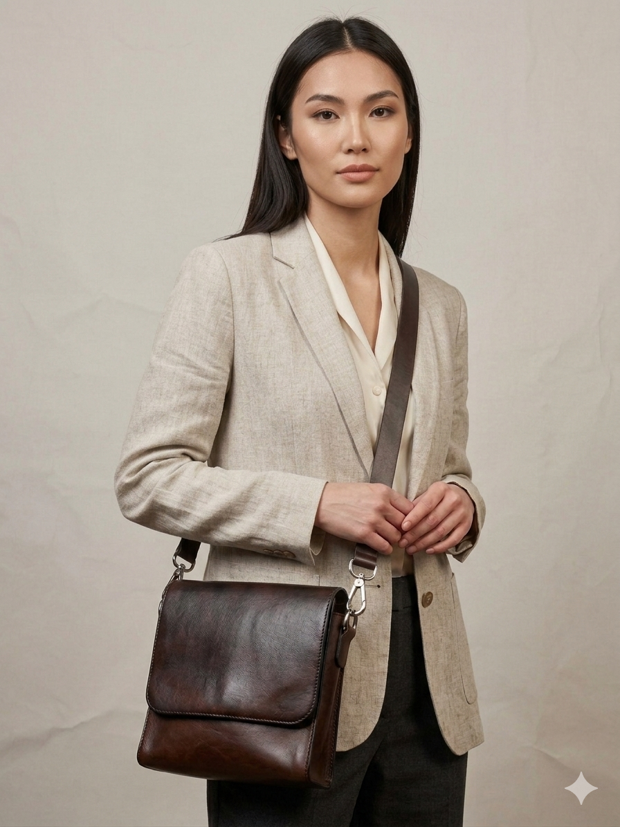 Vegetable tanned crossbody bag
