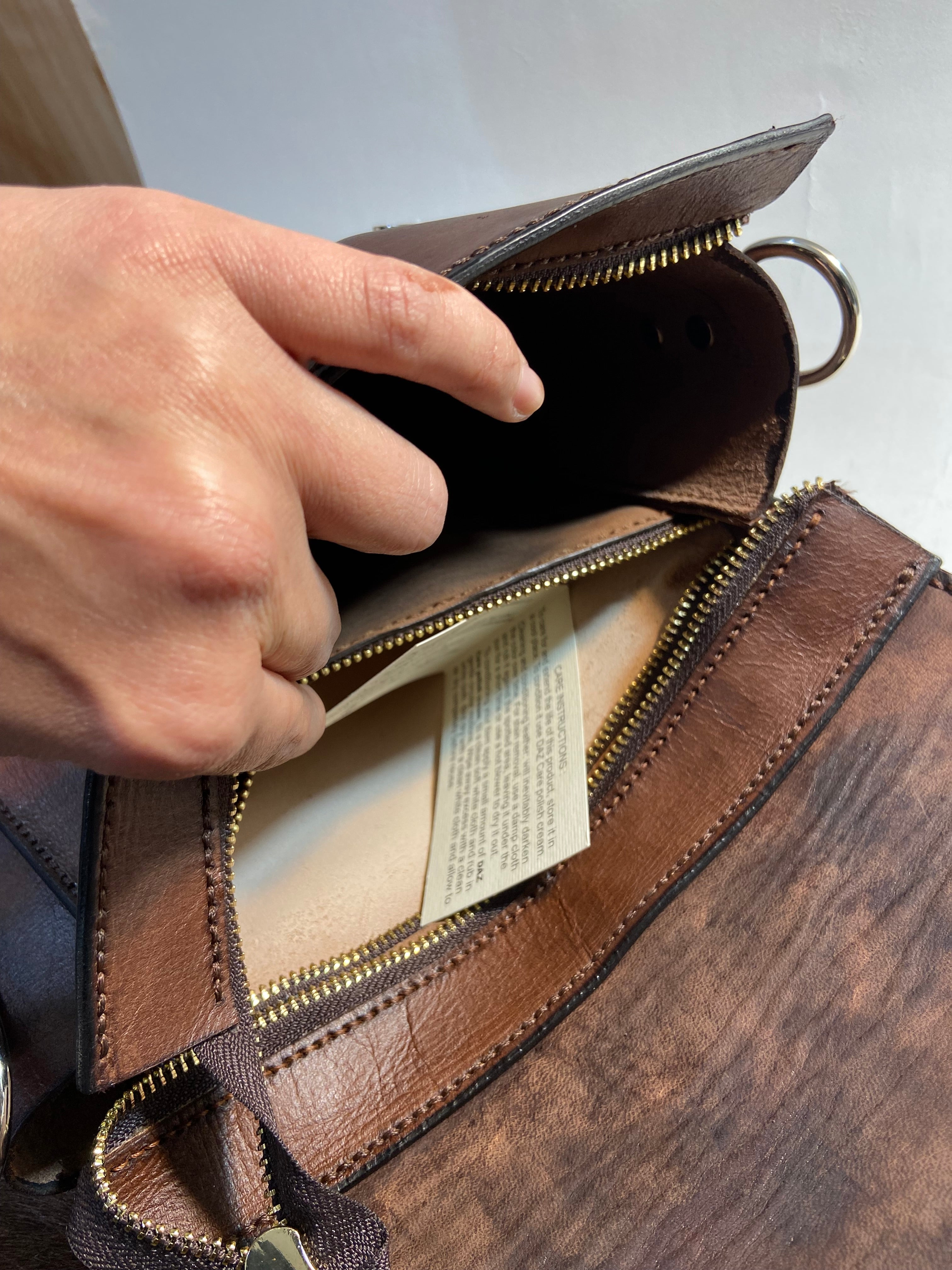 Vegetable tanned crossbody bag