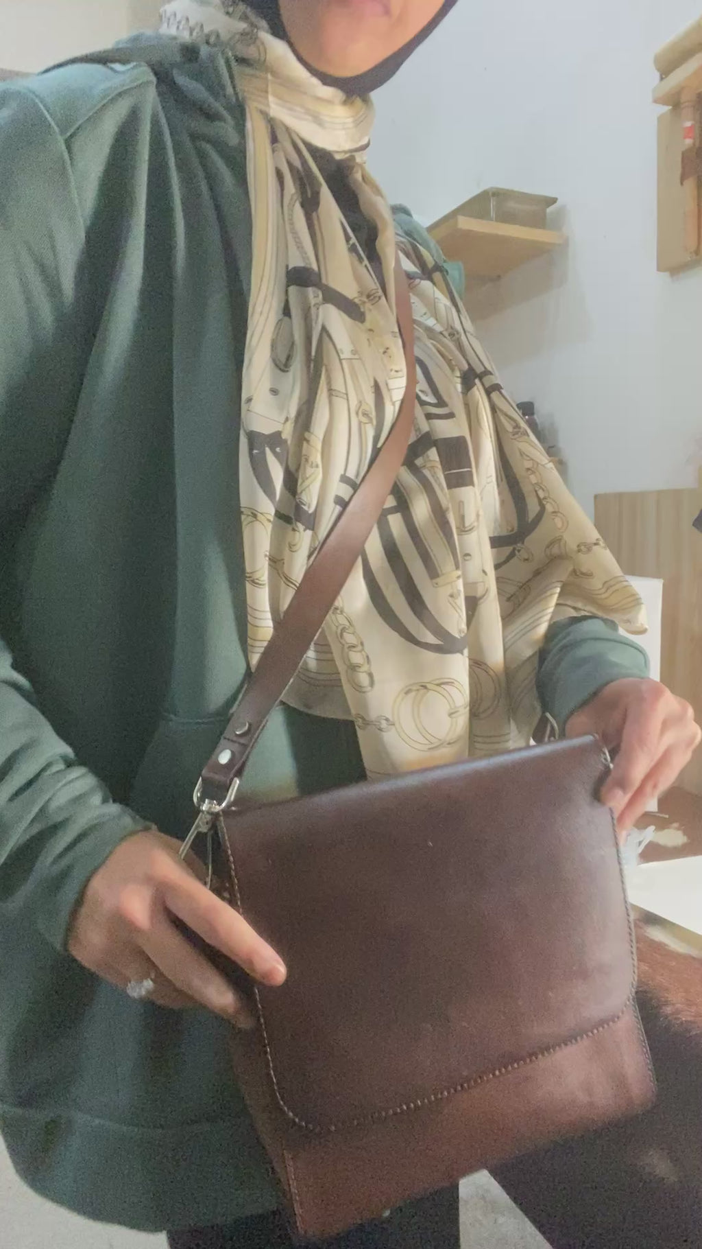 Vegetable tanned crossbody bag
